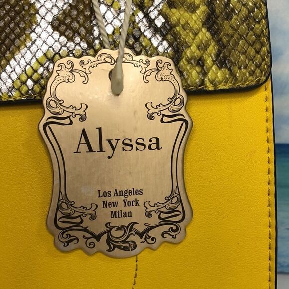 ALYSSA Vegan Leather Yellow Satchel Crossbody Bag Purse w Snakeskin Print NWT - Picture 7 of 9
